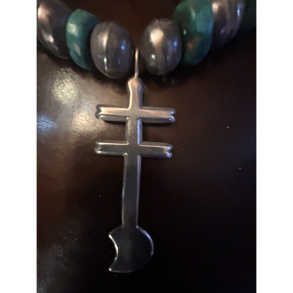 VTG Native American Silver Turquoise Bead Necklace Isleta Cross Dragonfly - Picture 4 of 12